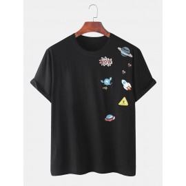 Cotton Funny Cartoon Rocket Print Loose Round Neck Short Sleeve T-Shirts