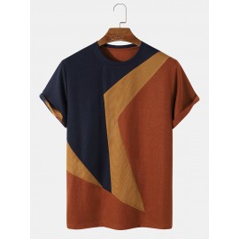 Mens Color Block Veins Crew Neck Casual T-Shirts