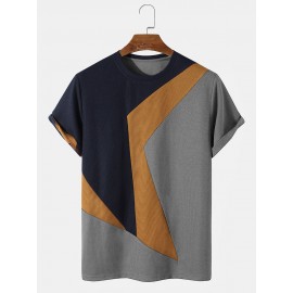 Mens Color Block Veins Crew Neck Casual T-Shirts