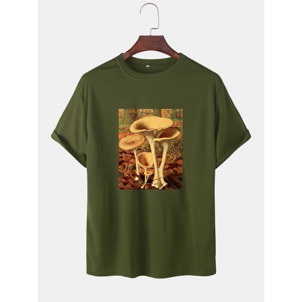 Mens Cartoon Mushroom Graphic O-Neck Community Spirit Cotton Short Sleeve T-Shirts