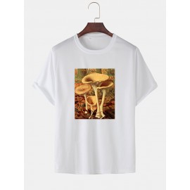 Mens Cartoon Mushroom Graphic O-Neck Community Spirit Cotton Short Sleeve T-Shirts