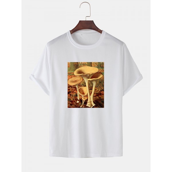 Mens Cartoon Mushroom Graphic O-Neck Community Spirit Cotton Short Sleeve T-Shirts 