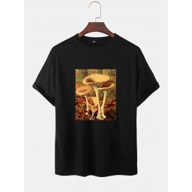 Mens Cartoon Mushroom Graphic O-Neck Community Spirit Cotton Short Sleeve T-Shirts