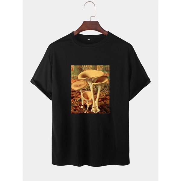 Mens Cartoon Mushroom Graphic O-Neck Community Spirit Cotton Short Sleeve T-Shirts 