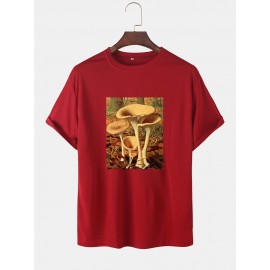 Mens Cartoon Mushroom Graphic O-Neck Community Spirit Cotton Short Sleeve T-Shirts