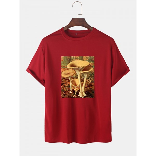 Mens Cartoon Mushroom Graphic O-Neck Community Spirit Cotton Short Sleeve T-Shirts 