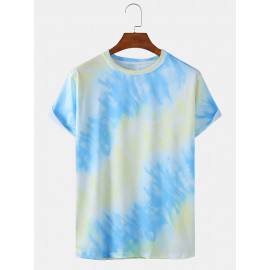 Mens Tie-Dye Print Light Casual Round Neck Short Sleeve T-Shirts