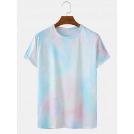 Mens Tie-Dye Print Light Casual Round Neck Short Sleeve T-Shirts