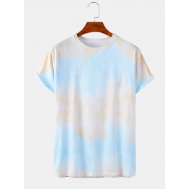 Mens Tie-Dye Print Light Casual Round Neck Short Sleeve T-Shirts