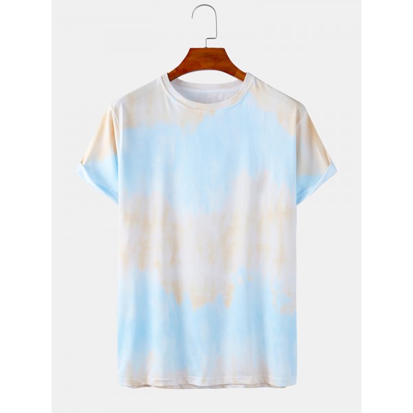 Mens Tie-Dye Print Light Casual Round Neck Short Sleeve T-Shirts 