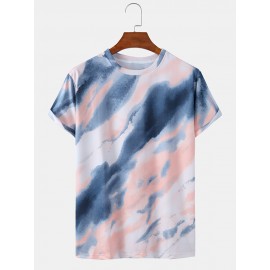 Mens Tie-Dye Print Light Casual Round Neck Short Sleeve T-Shirts