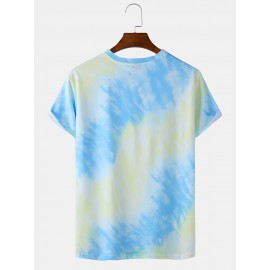 Mens Tie-Dye Print Light Casual Round Neck Short Sleeve T-Shirts