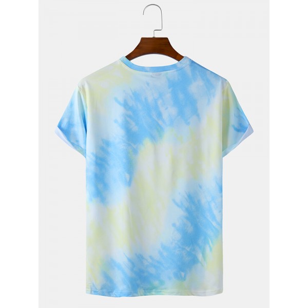 Mens Tie-Dye Print Light Casual Round Neck Short Sleeve T-Shirts 