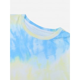 Mens Tie-Dye Print Light Casual Round Neck Short Sleeve T-Shirts