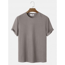 Mens Plain Texture Knitted Waffle Short Sleeve T-Shirt