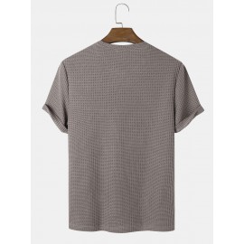 Mens Plain Texture Knitted Waffle Short Sleeve T-Shirt