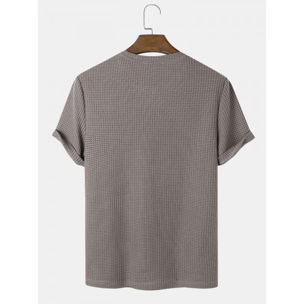 Mens Plain Texture Knitted Waffle Short Sleeve T-Shirt 