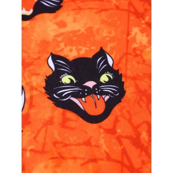 Mens Halloween Style Cat Cartoon Round Neck Short Sleeve Casual T-Shirts 