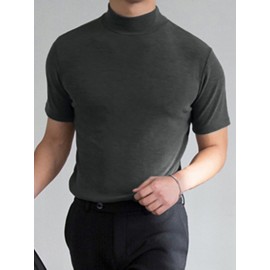 Mens High Neck Slim Fit Muscle Workout Summer Casual T-shirt