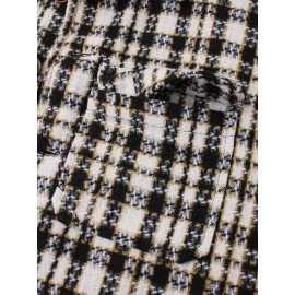 Mens Plaid Double Pockets Woolen Thick Button Lapel Casual Jacket