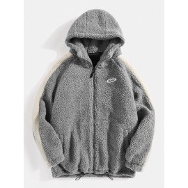 Mens Solid Color Zipper Shearling Warm Hooded Jackets