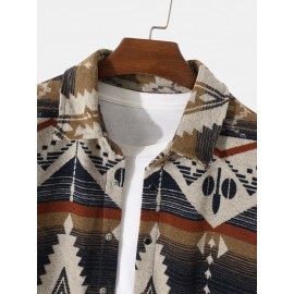 Men Woolen Geometric Retro Ethnic Button Winter Casual Coats Jackets