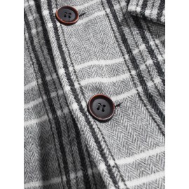 Mens Plaid Button Up Warm Long Sleeve Pocket Woolen Jacket