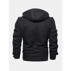 Mens Cotton Zipper Through Pocket Thick Hooded Jackets