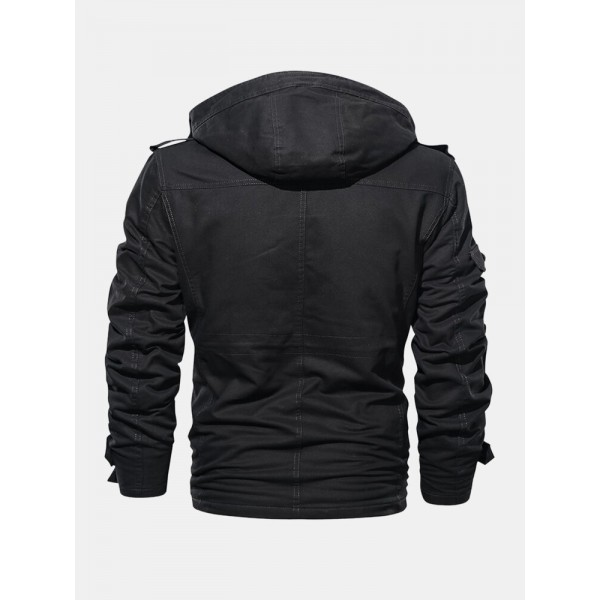 Mens Cotton Zipper Through Pocket Thick Hooded Jackets 