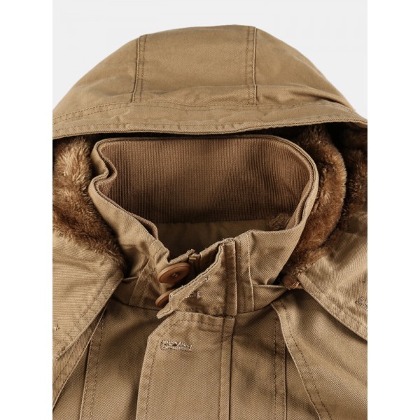 Mens Cotton Zipper Through Pocket Thick Hooded Jackets 