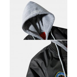 Mens Graphics Applique Warm Lined Detachable Hooded Bomber Jacket