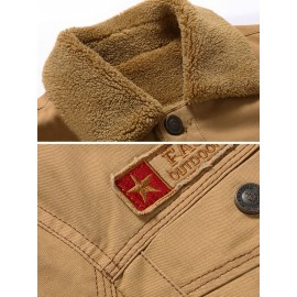 Mens Fleece Lined Thicken Warm Cotton Utility Solid Jackets