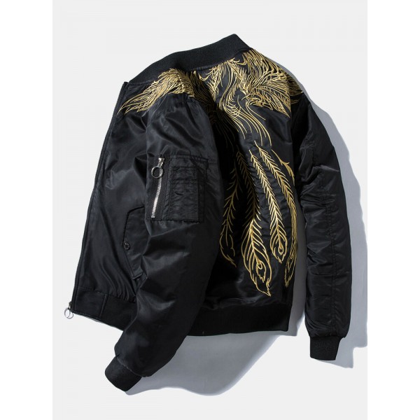 Mens Phoenix Back Embroidered Chinese Style Baseball Collar Jacket 