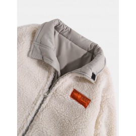 Mens Label Solid Color Reversible Teddy Jacket With Pocket