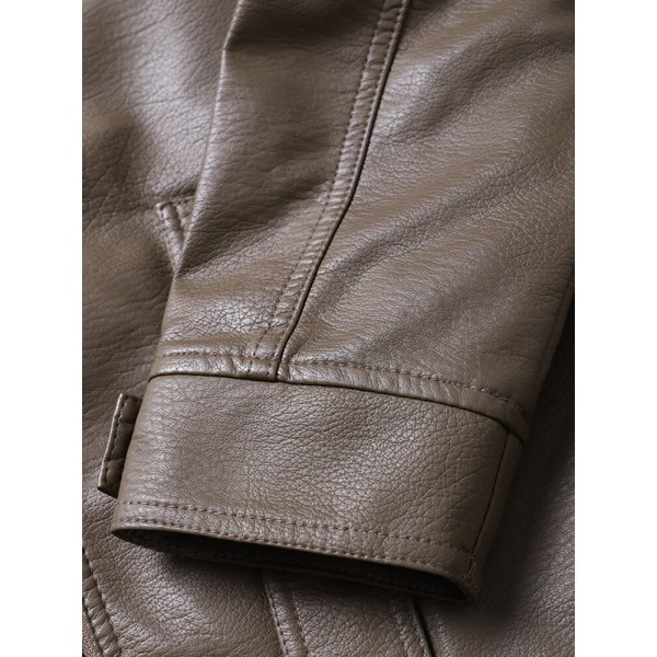 Men Solid Color PU Zipper Pockets Casual Thick Warrm Hooded Coats 