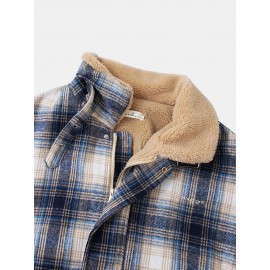 Mens Plaid Warm Fleece Lined Thicken Pocket Long Sleeve Jacket