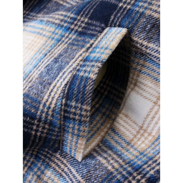 Mens Plaid Warm Fleece Lined Thicken Pocket Long Sleeve Jacket 