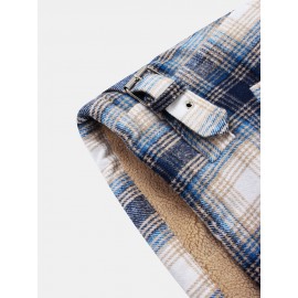 Mens Plaid Warm Fleece Lined Thicken Pocket Long Sleeve Jacket