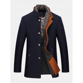 Mens Autumn Winter Casual Slim Fit Stand Collar Scarf Detachable Stylish Woolen Overcoat Jacket