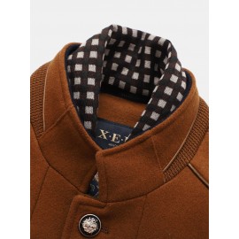 Mens Autumn Winter Casual Slim Fit Stand Collar Scarf Detachable Stylish Woolen Overcoat Jacket