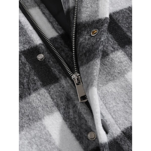 Mens Vintage Plaid Lapel Warm Long Sleeve Woolen Cloth Jacket With Pocket 