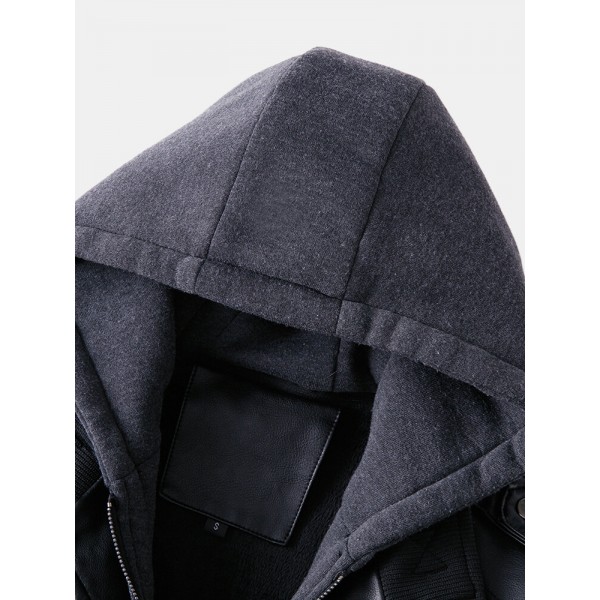 Mens Hooded Zipper Pocket Washing PU Leather Jackets 