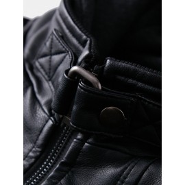 Mens Hooded Zipper Pocket Washing PU Leather Jackets