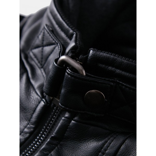 Mens Hooded Zipper Pocket Washing PU Leather Jackets 