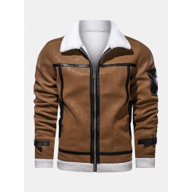 Mens Zipper Fur Leathers Thicken Multi Pocket Long Sleeve Vintage Jakctet