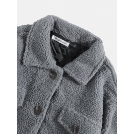 Mens Solid Color Warm Fleece Long Sleeve Plush Jacket