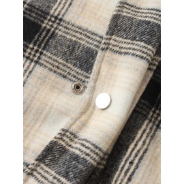 Mens Plaid Warm Slant Pocket Long Sleeve Teddy Jacket