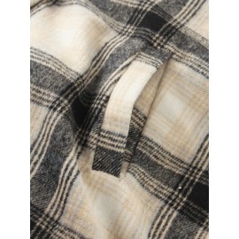 Mens Plaid Warm Slant Pocket Long Sleeve Teddy Jacket