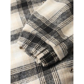 Mens Plaid Warm Slant Pocket Long Sleeve Teddy Jacket