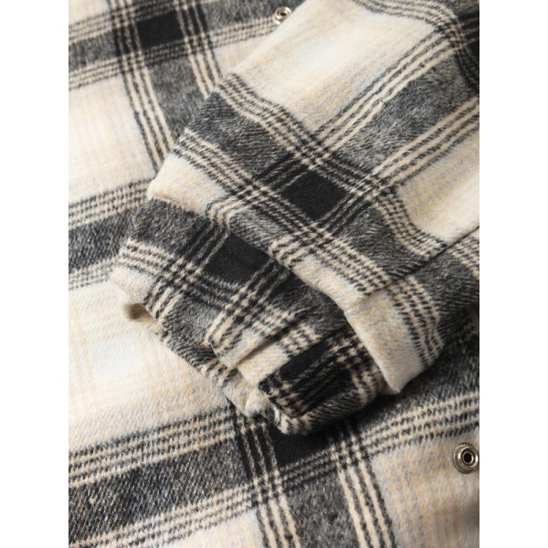 Mens Plaid Warm Slant Pocket Long Sleeve Teddy Jacket 